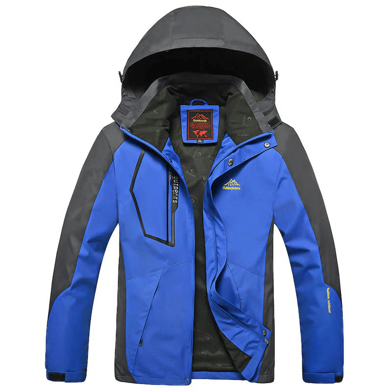 Trekking Men's Waterproof Hiking Jacket SF0522, blue and gray, with hem adjuster, quick-dry polyester, outdoor adventure gear.